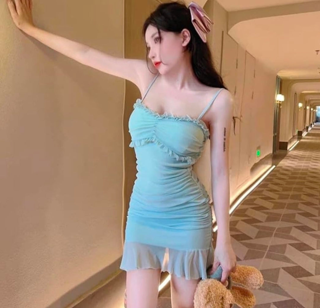 Blue Mini Frill Dress