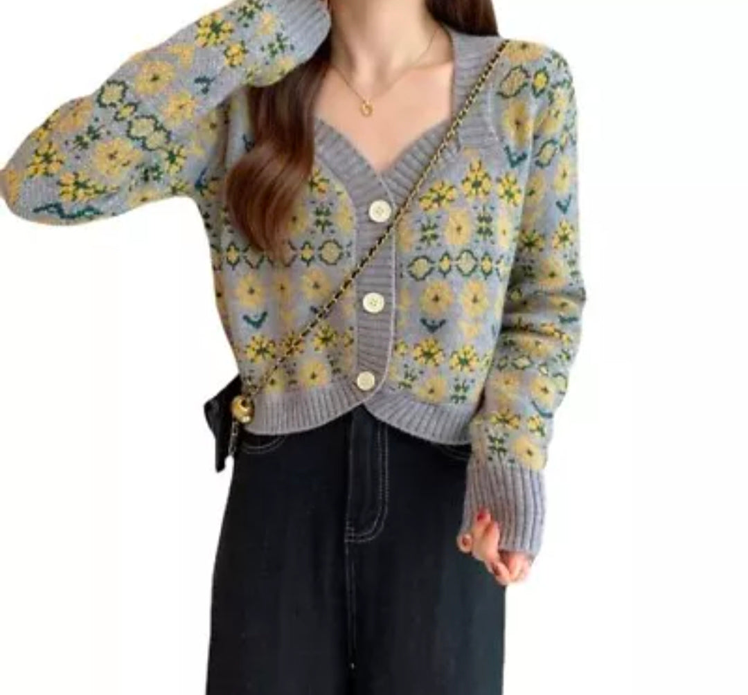 Floral Grey Cardigan