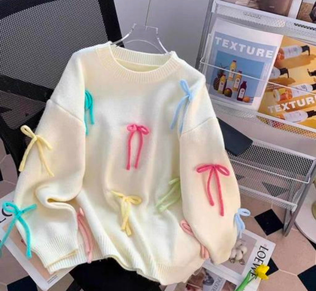 Many crossings Sweater with Colorful Bow Detailing